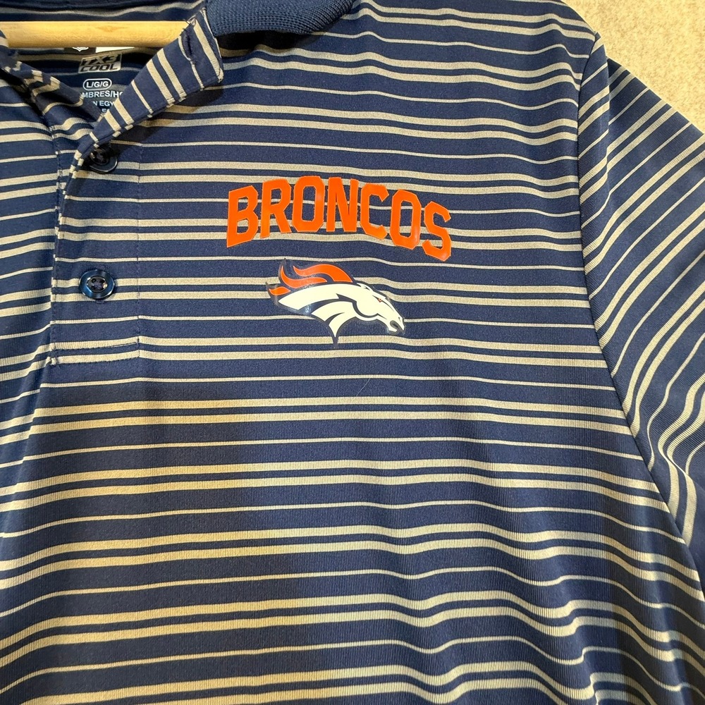NFL Team Apparel Denver Broncos Polo Shirt Mens Large TX3 Cool Striped Navy Blue - Picture 3 of 6